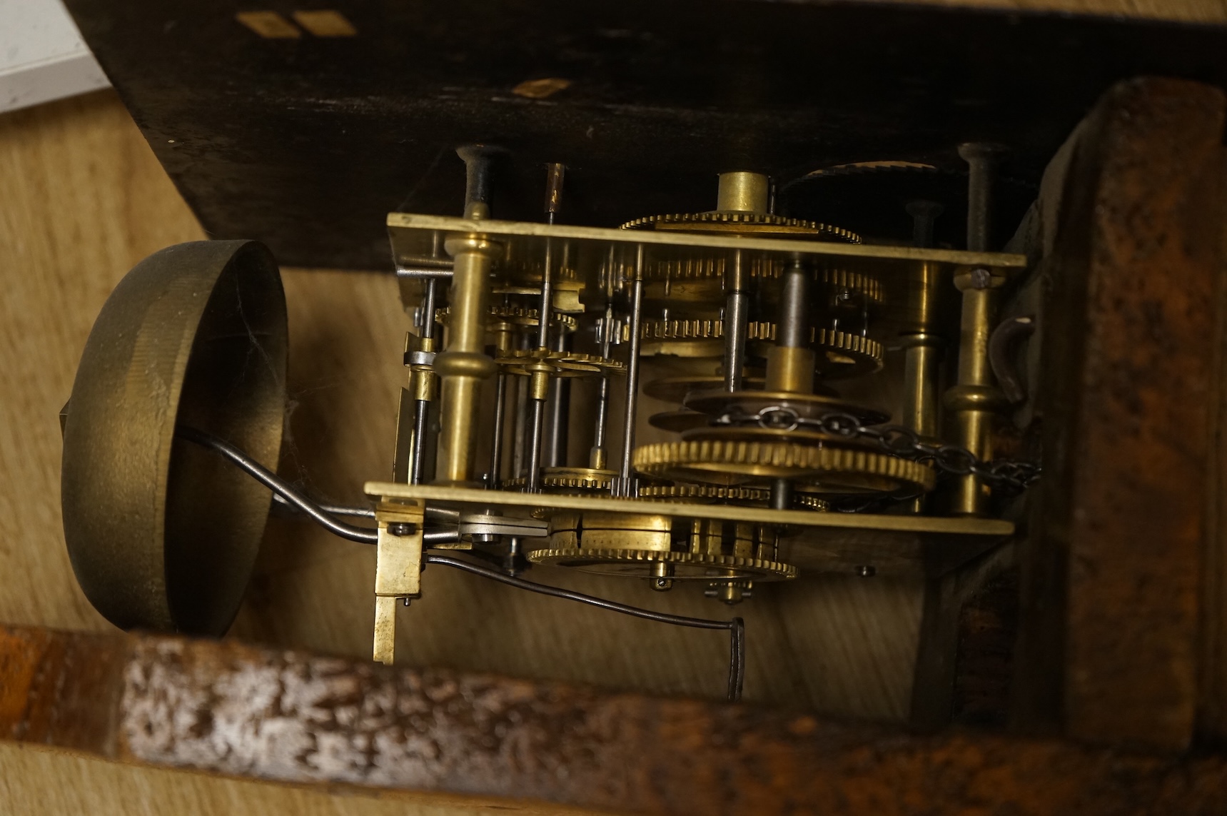 A 19th century wall clock with pendulum and weight, the floral dial inscribed Wm Ball, High Wycombe